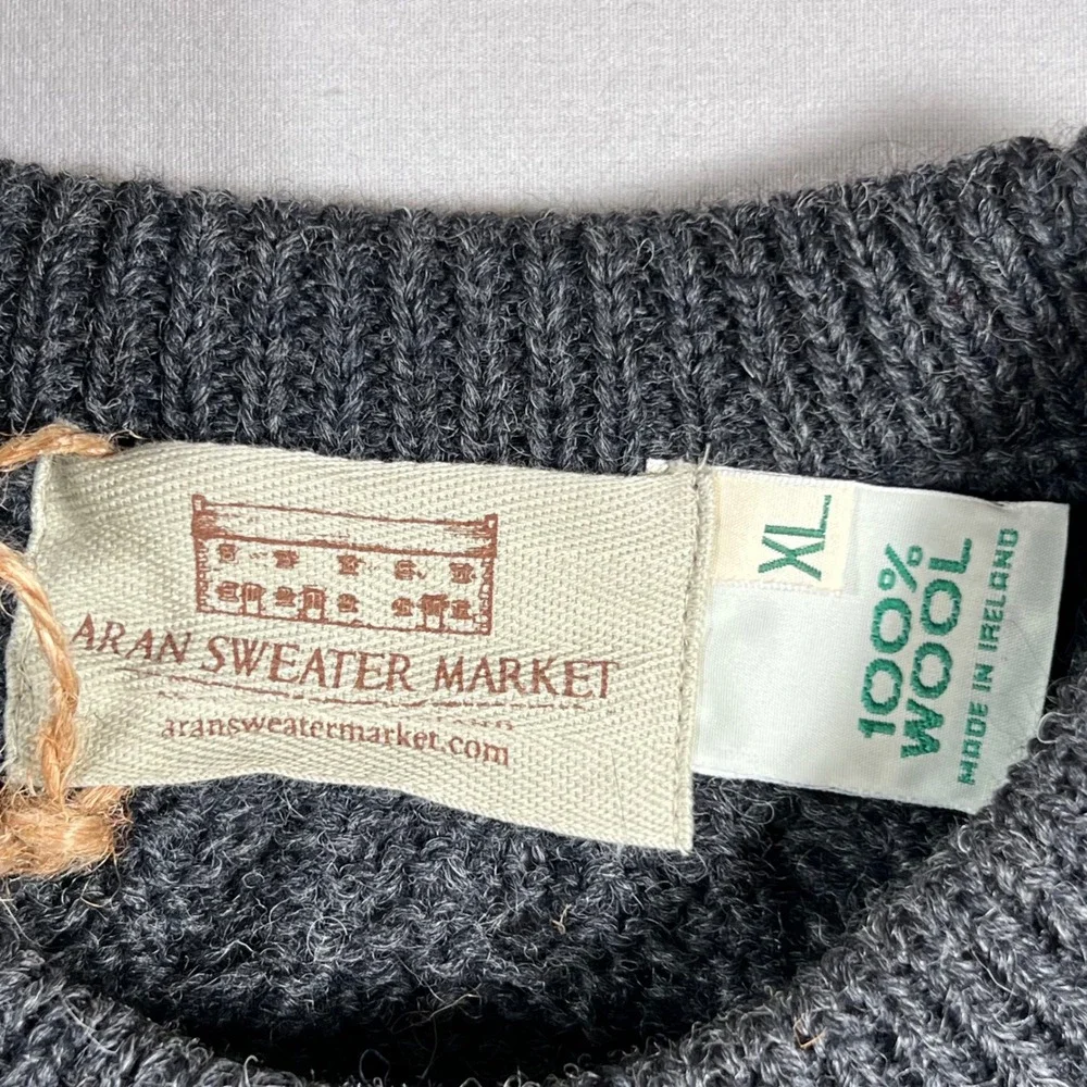 Aran Sweater Market Irish Wool Fisherman Sweater Mens XL Charcoal Gray Ireland